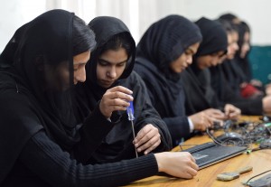 Students bussy at work during Computer hardware class here PTVC Lahre-03